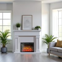 Free Standing Electric Fires ElectricSun Marisa White, with Sound Effect, 3 Colour, with APP, W120xH102cm