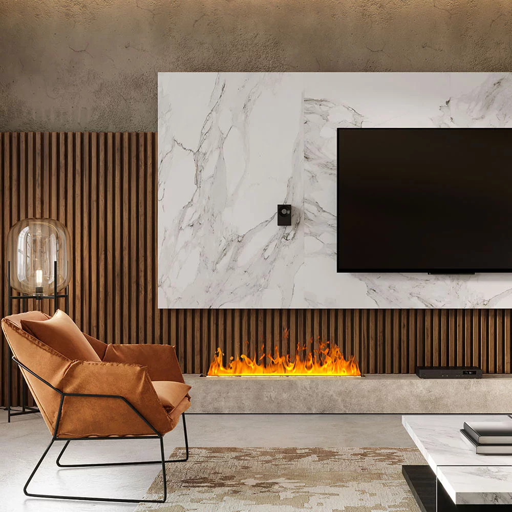 Large living room interior with TV television screen on the wall. Blank for copy space. render