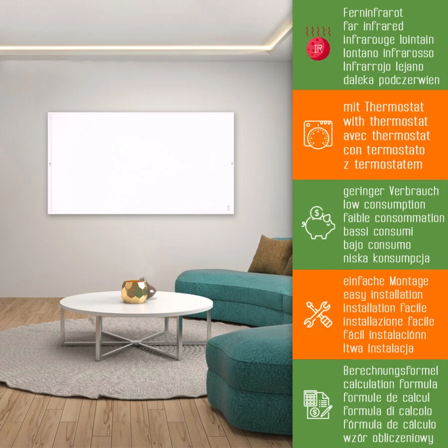 Electric heater 720W ElectricSun white electric panel heaters