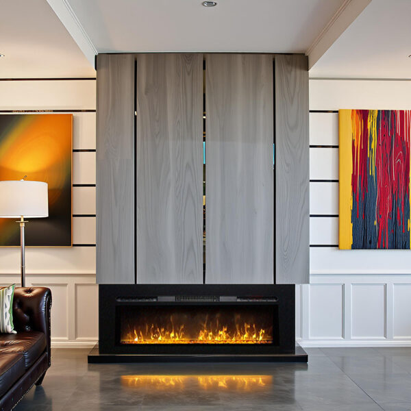 Wall Mounted Electric Fires, Free Standing, Incorporated ElectricSun Paula Glass small Black, 10 Colour, with Sound Effect, with APP, L122xH45x16cm