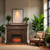 Free Standing Electric Fires ElectricSun Marisa Dark oak, with Sound Effect, 3 Colour, with APP, W120xH102cm