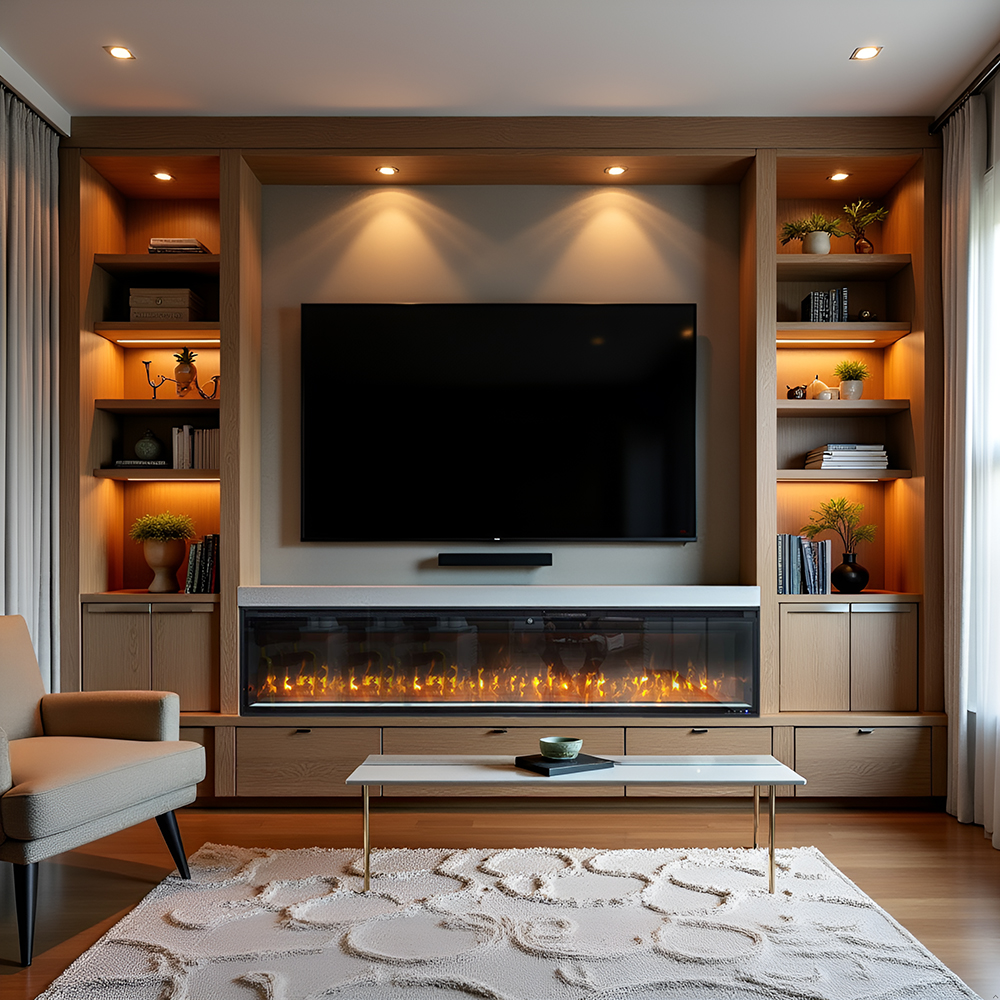 Elektromos kandalló, VERSALYS közepes, ElectricSun, falra szerelhető, szabadon álló vagy beépíthető kivitelezéssel, hanghatással, 10 szín, telefonos alkalmazással