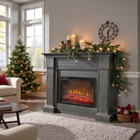 Cheminée électrique design ElectricSun MONTENEGRO Gris, avec effet sonore, 3 couleurs, avec App, L127xH107cm