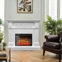Chimenea eléctrica blanca TUX White ElectricSun, con sonido, 3 colores, con aplicación, L110xH102cm